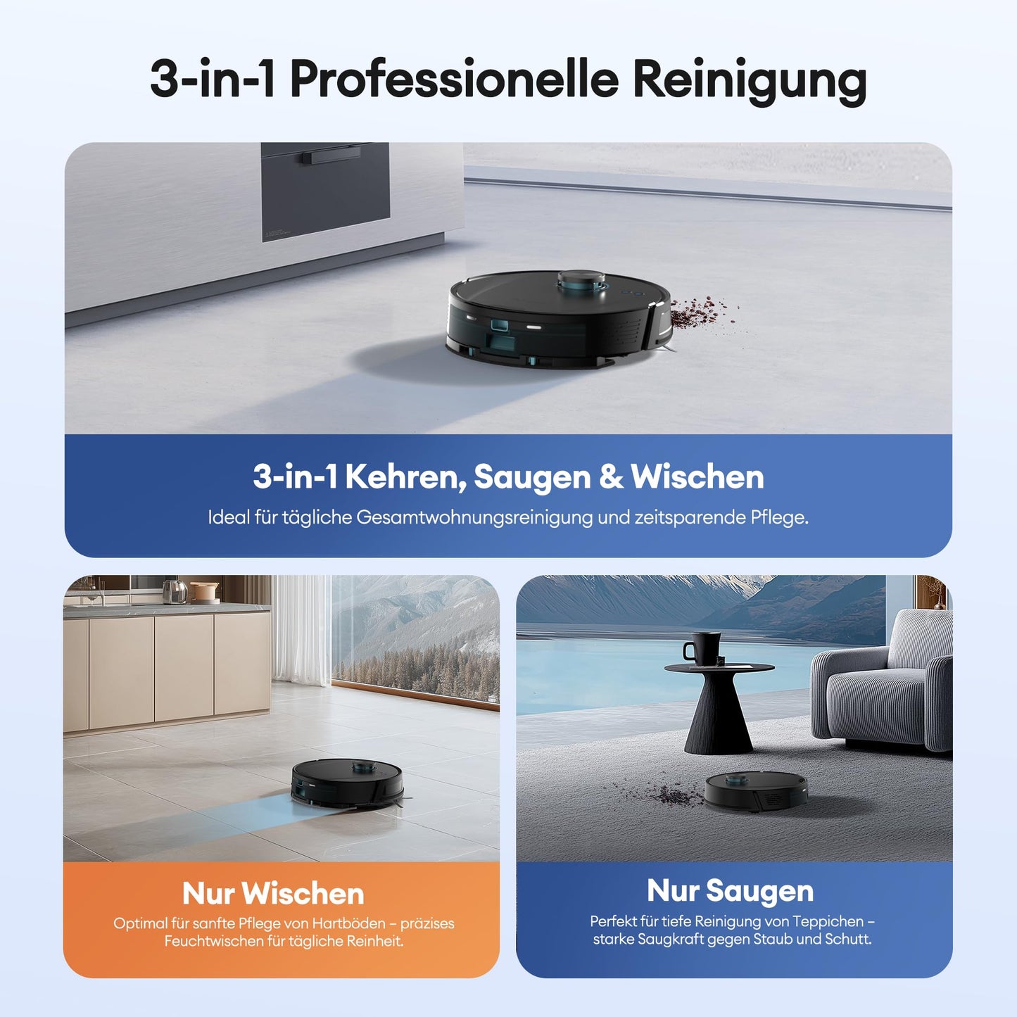 Ultenic Saugroboter mit Wischfunktion, 10000Pa mit Absaugstation